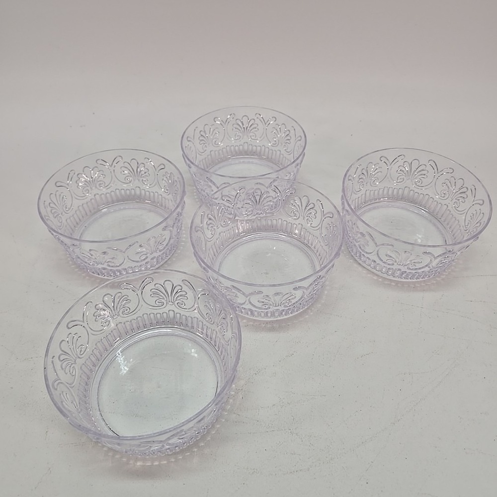 5.5" Vintage Clear Acrylic Floral Design Snack Serving Bowl Lot Of 5